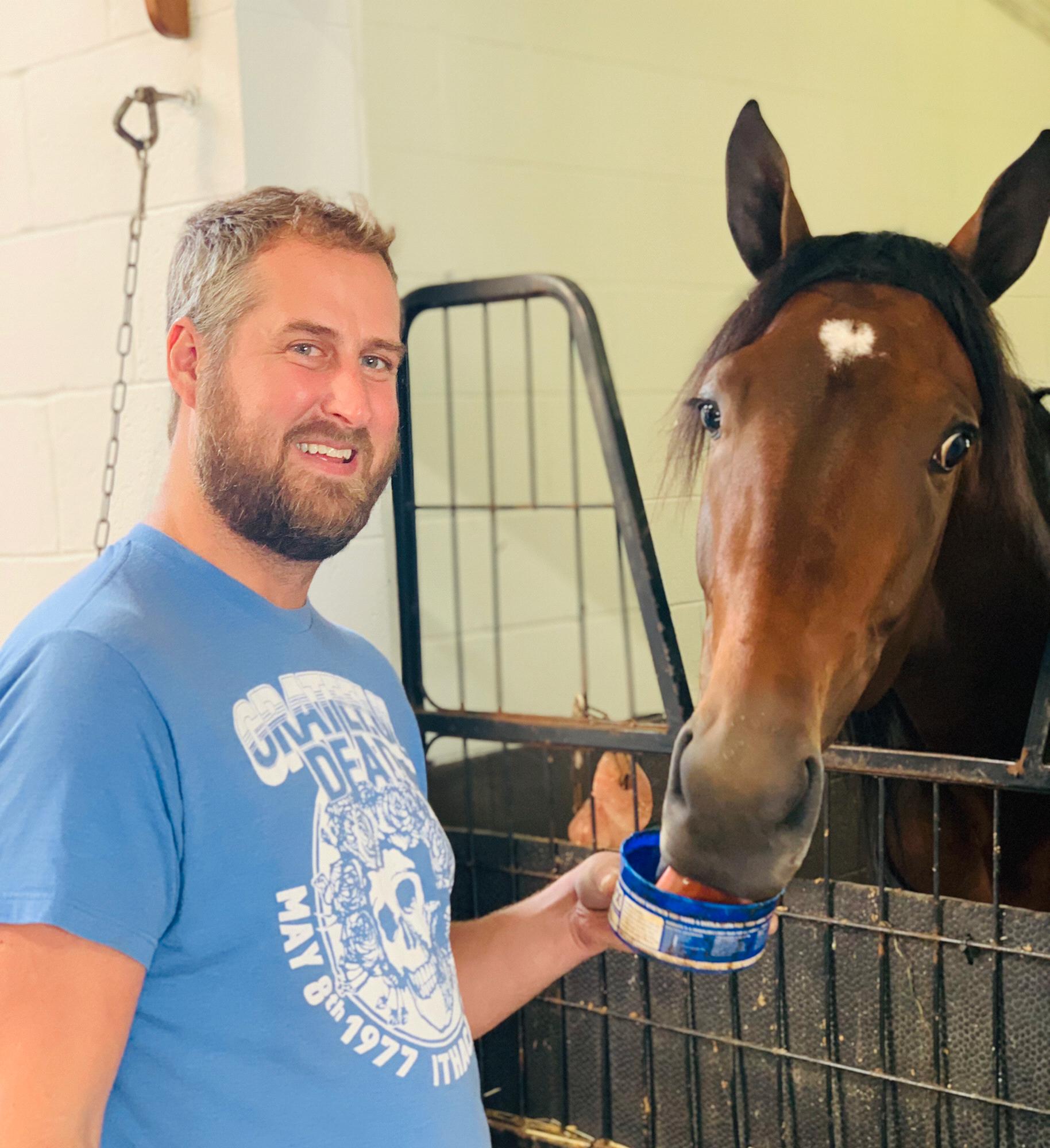 We didn’t make it to any races that summer but we still got to see racehorses, here it was Sonofamistery!