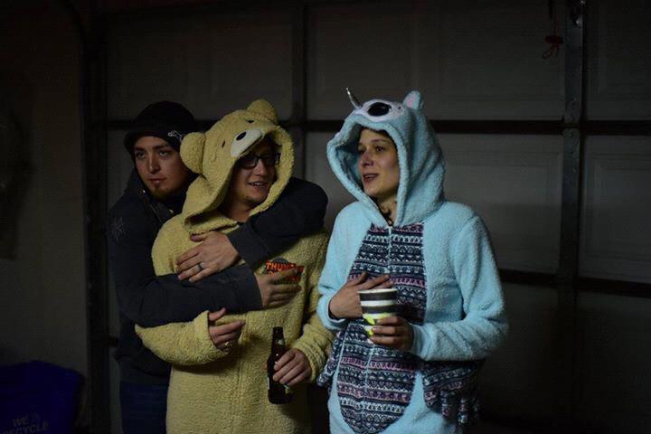Onesie Halloween at our friend Joseph and Redde Michaels’