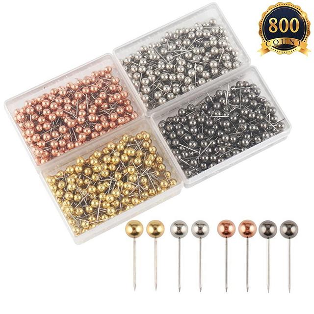 SUBANG 800 Pieces Map Tacks 1/8-Inch Retro Metallic Color Beads Head Marking Push Pins, 4 Colors