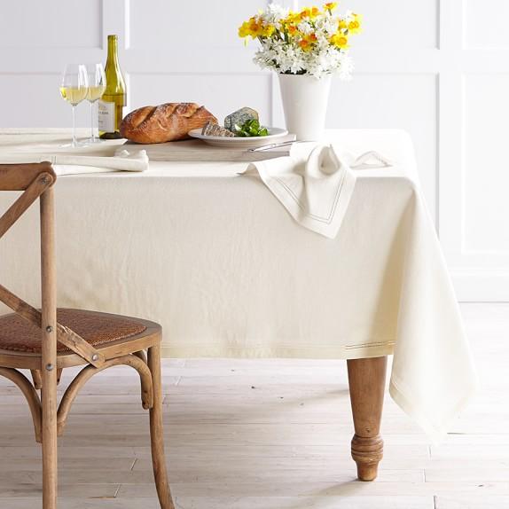Linen Double Hemstitch Tablecloth -white 108 x 70