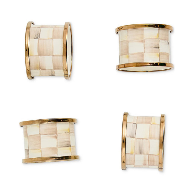 MacKenzie-Childs Mocha Check Napkin Rings, Set of 4