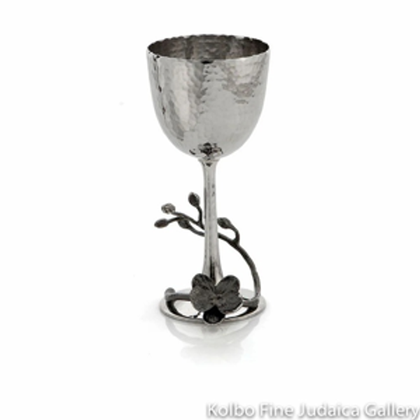 Kiddush Cup, Black Orchid Design, Hammered Stainless Steel and Nickel Plate
