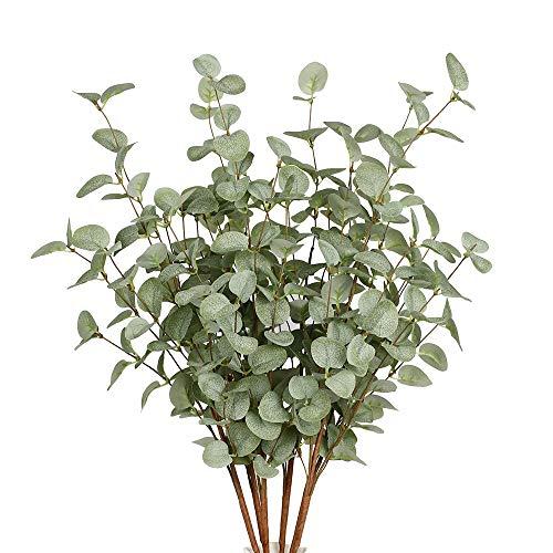 VGIA 6 Pcs Artificial Greenery Stems Eucalyptus Leaf Spray in Green Silk Plastic Plants Floral Greenery Stems for Home Party Wedding Decoration
