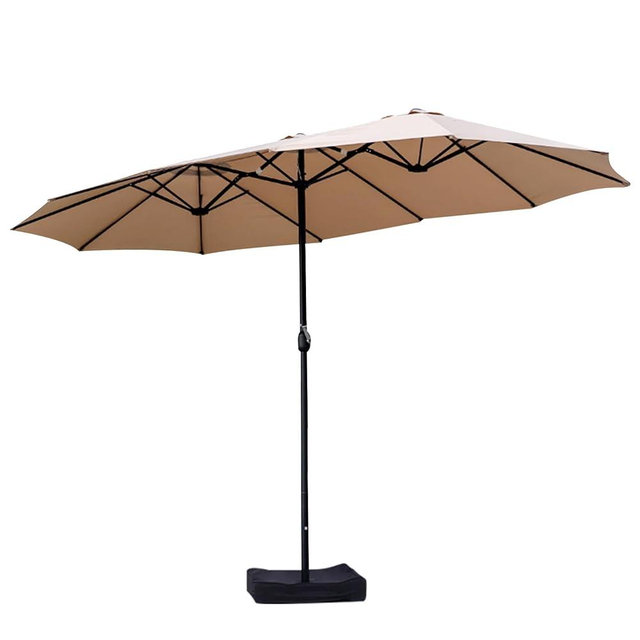 GALAXARMOR 15ft Large Patio Umbrellas with Base Included, Outdoor Double-Sided Rectangle Market Umbrella with Stand, Outside Umbrellas for Poolside Lawn Backyard