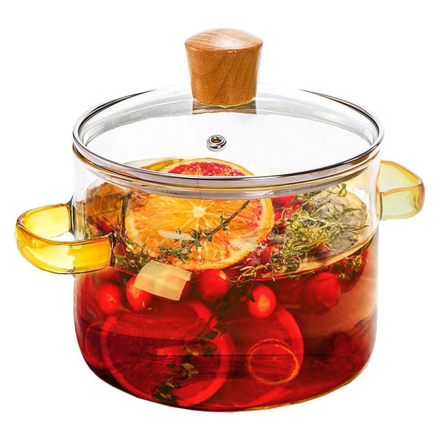 Clear Glass Simmer Pot with Lid for Cooking Potpourri Cookware 1.5L 50oz Saucepan Pots for Stove Top Small Soup Pan