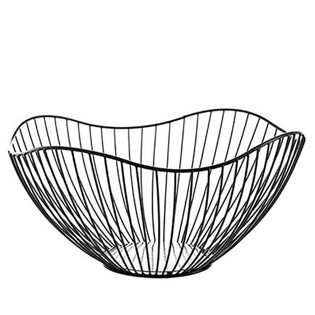 IBWell High Style Curved-Edge Modern Creative Stylish Single Tier Dish,Metal Iron Wire Fruit Vegetables Bread Decorative Stand Serving Bowls Basket Holder (Black)