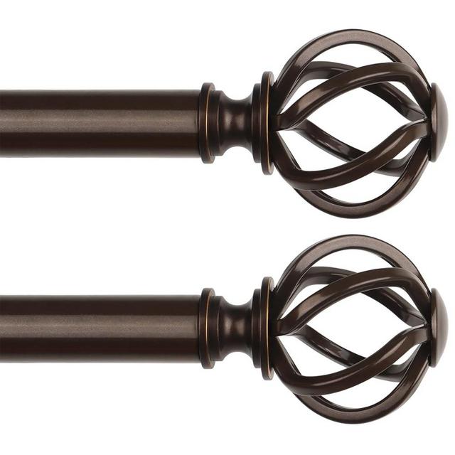2 Pack Curtain Rod 32 to 58 Inches (2.6-4.8ft)-USFOOK 7/8 Inch Heavy Duty Curtain Rods for Windows, Telescoping Splicing Bronze Drapery Rods with Twisted Cage Finials
