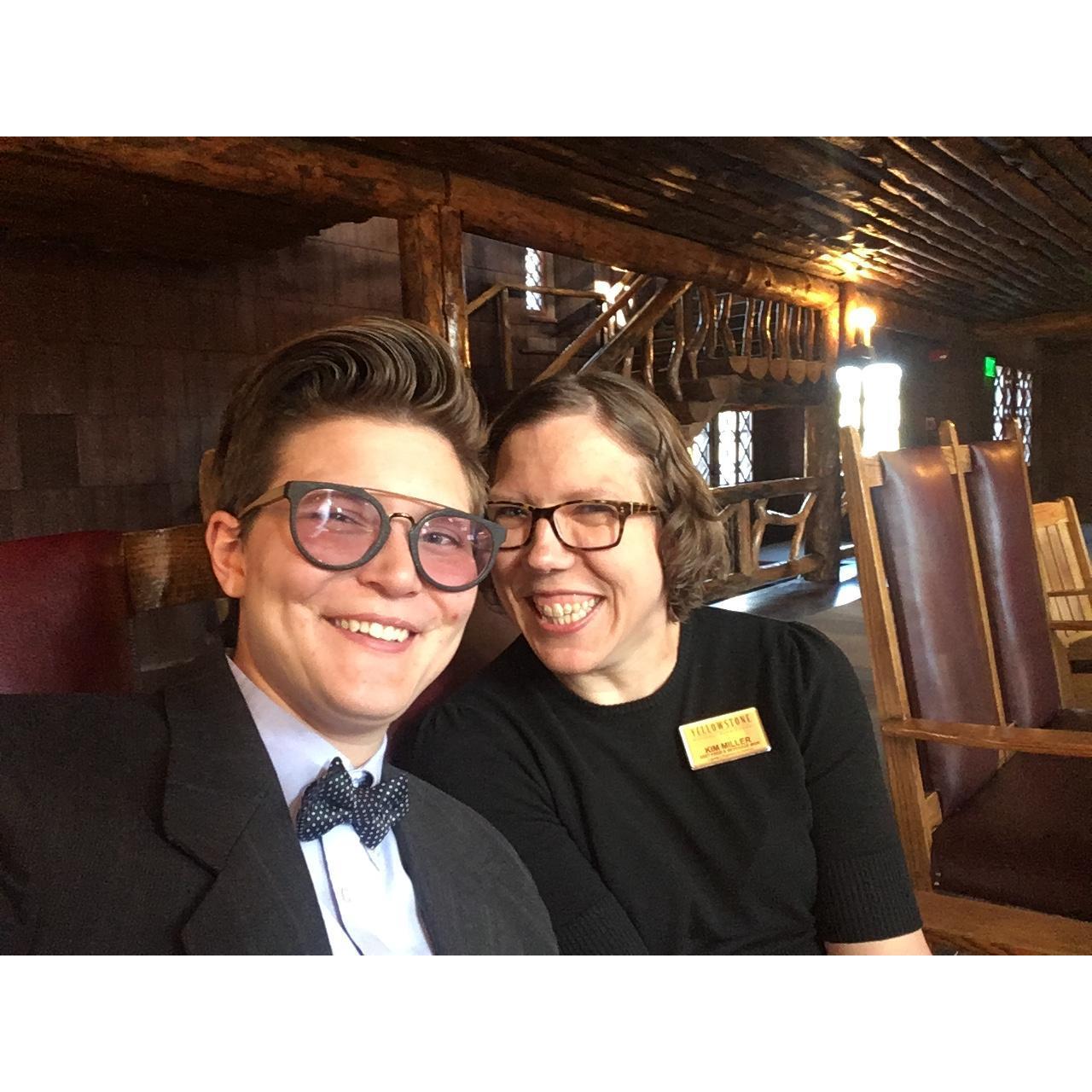 The second time we hung-out, we talked on this bench for a couple hours. This was taken around a year later, while opening up the Old Faithful Inn.