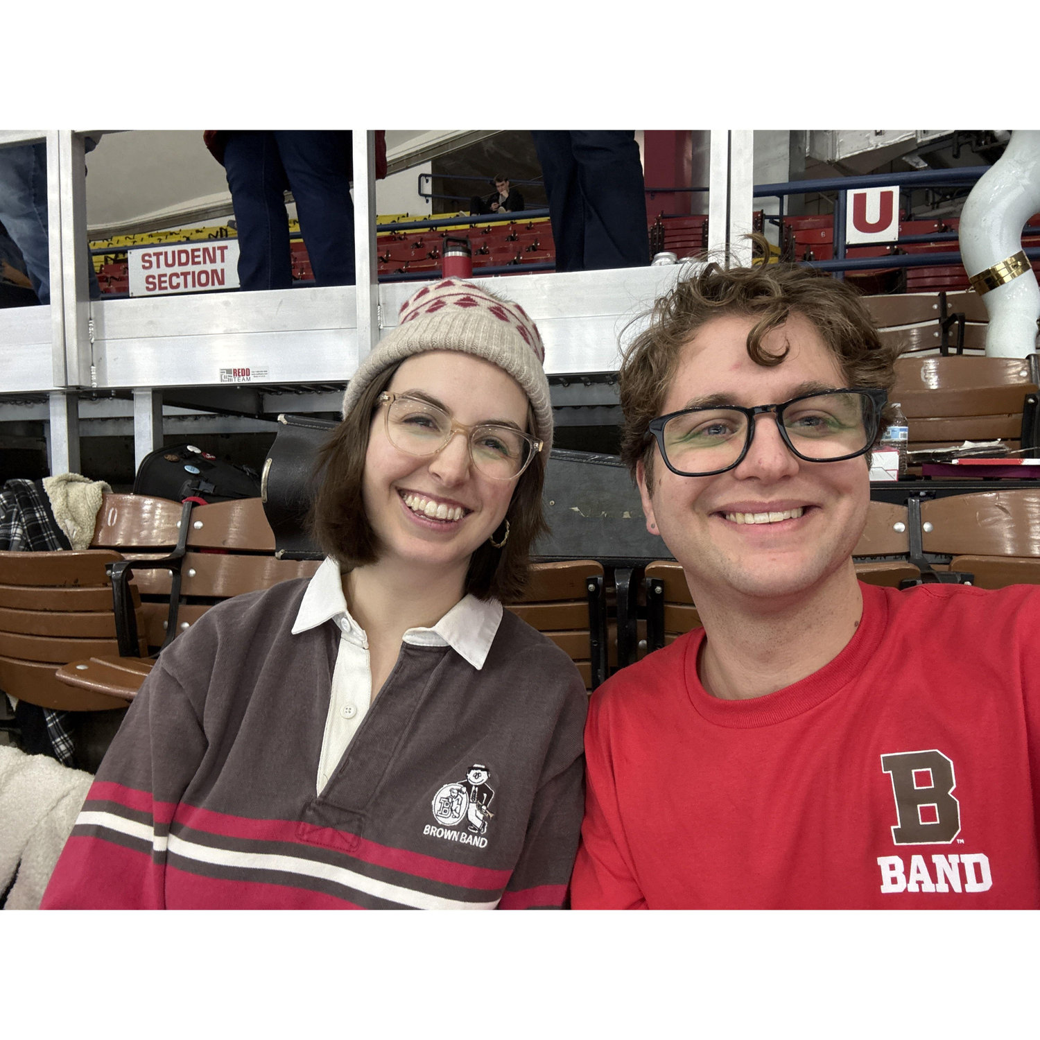 3/1/2025 - Liz talks a big game about being in "a real marching band" with "8-to-5 steps," but she's not above playing with the scatter band at Chris' alma mater, Brown University.