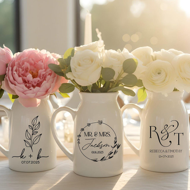 Engagement Gift for Newlywed Personalized, Ceramic Wedding Flower Vase With Name, Christmas Gifts for Couple, Housewarming Anniversary Gifts