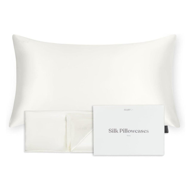 FluffCo 100% Pure Mulberry Silk Pillowcase - Queen Size | Luxurious Cooling Pillowcase for Hair & Skin Care