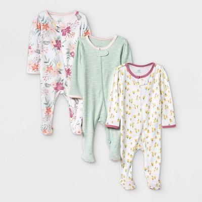 Baby Girls' 3pk Meadow Zip-Up Sleep N' Play - Cloud Island™ White/Mint/Yellow