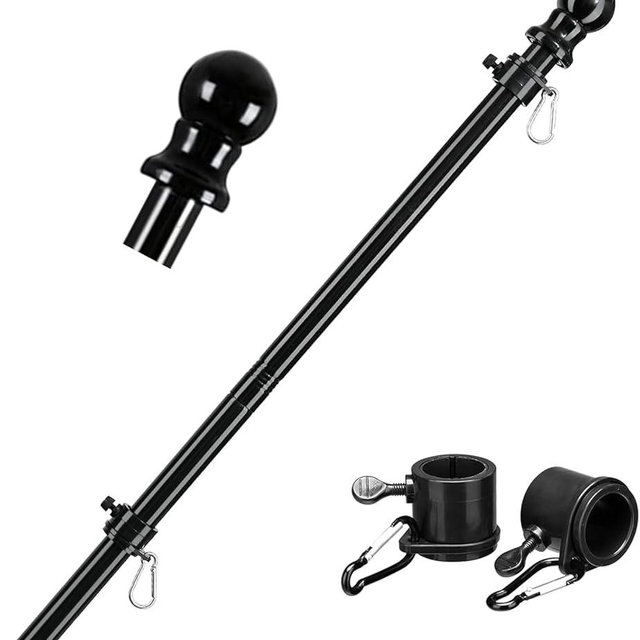 Barcetine Black Flag Poles for Outside House - 6ft Tangle Free Flag Pole for House,Heavy Duty Metal Flagpole,Outdoor Flagpoles Residential for Porch,Fence (Without Bracket)