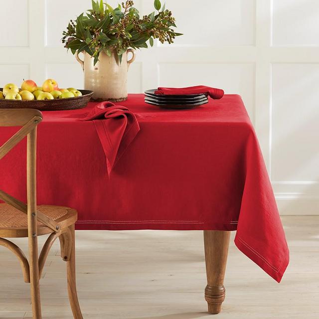 Linen Double Hemstitch Tablecloth, 70" X 90", Red