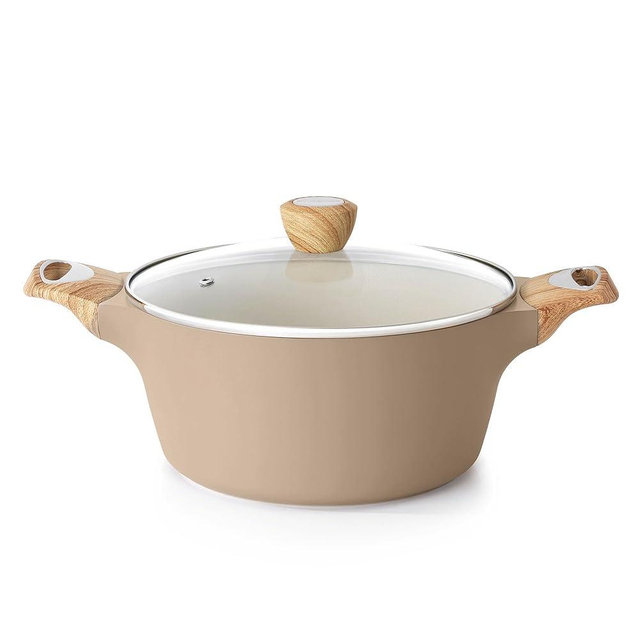 SENSARTE Ceramic Nonstick Stock Pot with Lid, 2.6/4.5/6.6/8.5 QT Soup Pot Casserole Pot, Non-toxic Healthy Pasta Pot, Large Cooking Pot Stew Pot, Induction Compatible, PFOA PFAS PTFE Free, Taupe