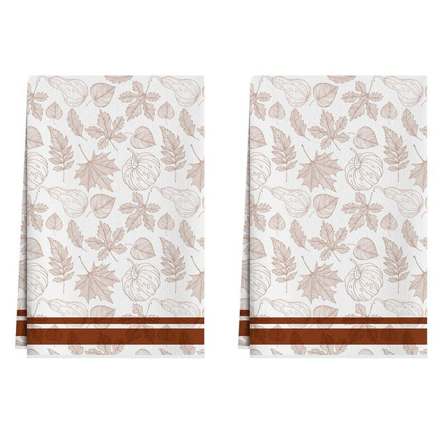 XCHI Fall Sketch Pumpkin Maple Leaf Dish Towels 18x26 Inch Hand Kitchen Towels Dishcloth Home Decorations Set of 2