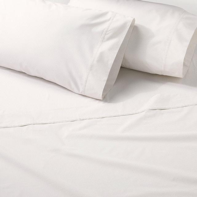 4pc Queen Cotton Percale Microstripe Sheet Set Pebble/Sour Cream - Hearth & Hand™ with Magnolia