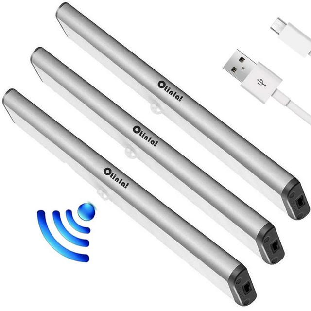 Under Cabinet Lights,10 LED Motion Sensor Lights, Night Light,Led Battery Lights,Motion Led Light Bar, USB Rechargeable Magnet LED Lights Stick on Anywhere Otinlai (Silver3)