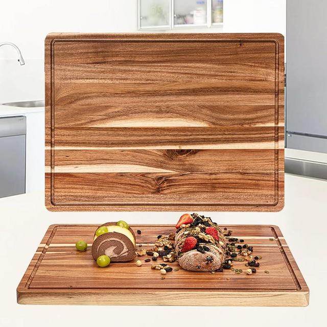 Extra Large Acacia Wood Cutting Board 24"x18" – Reversible Wooden Butcher Block for Kitchen with Deep Juice Groove, Side Handles – Chopping Board & Serving Tray for Meat, Vegetables, Cheese