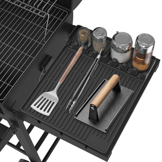 Silicone Griddle Tools Mat for Blackstone- Large Silicone Spatula Mat with Drip Pad - Griddle Mat Barbeque Grill Accessories - Side Shelf Mat Grill Pad for Outdoor Grill Kitchen Countertop(black)