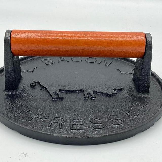 vivicreate Bacon Press Heavy Duty Cast Iron Material Wooden Handle, Grill Press,Burger Press, Griddle Press,Meat Press… (7 Inch Diameter)
