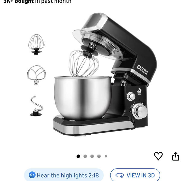 Kitchen in the box Stand Mixer,3.2Qt Mini Electric Food Mixer,6 Speeds Portable Lightweight Kitchen Mixer for Daily Use with Egg Whisk,Dough Hook,Flat Beater (White)