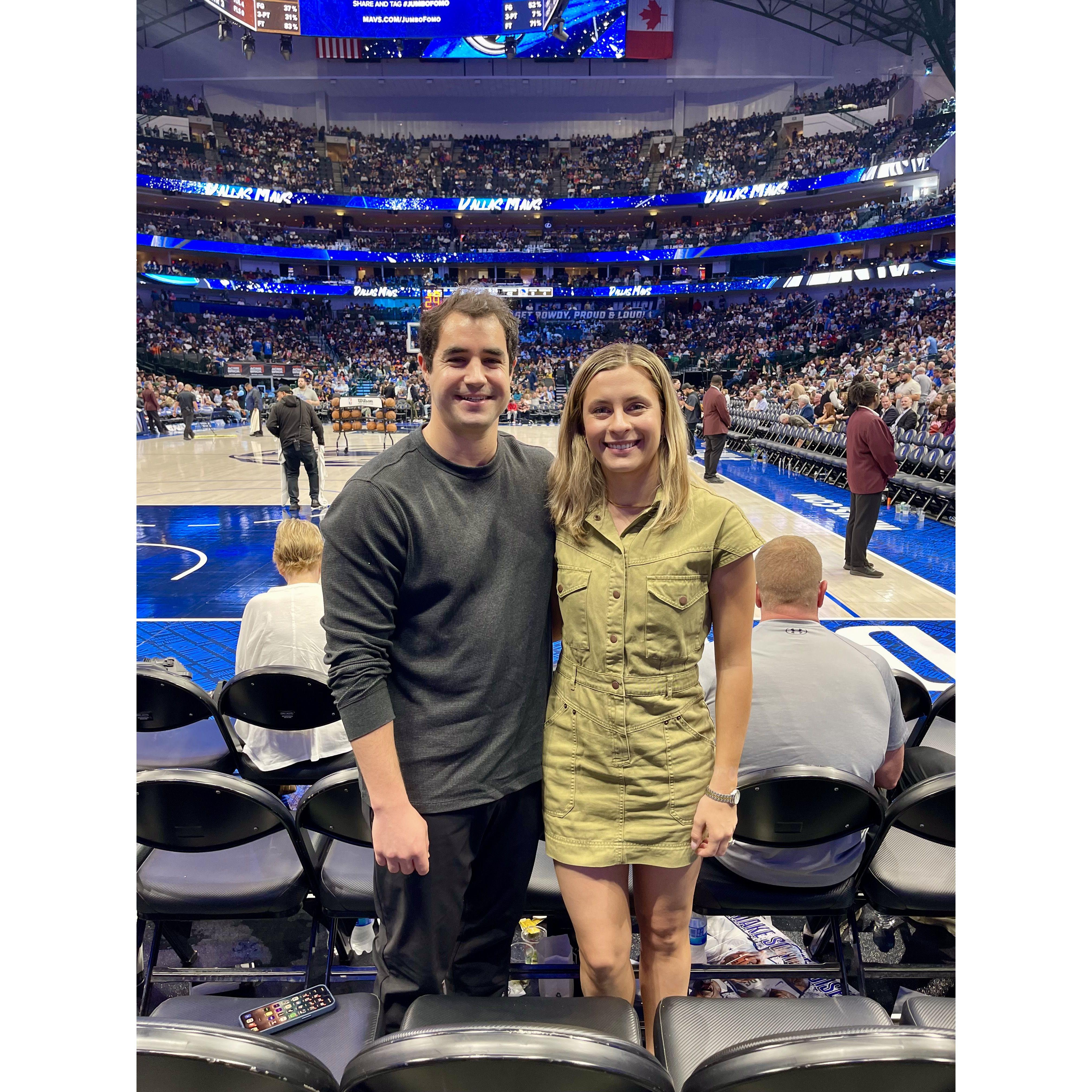 Derek and Catherine sitting courtside at the Mavs v. Warriors game hoping to get a close up of their favorite basketball player, Steph Curry. Fun fact, Steph was pulled from the game last minute and didn’t even make the trip to Dallas for the game