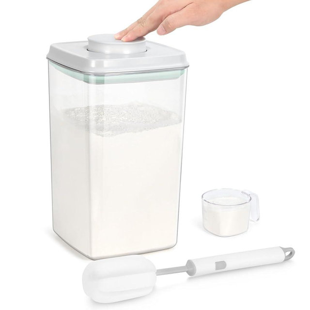 TBMax Flour Container 4.2 Qt Spaghetti Container with Airtight Pop Up Lid & Measuring Scoop, Food Storage Bin for Rice, Flour, Sugar, Cereal, Pet Dog Cat Food Storage, Kitchen Pantry Organization
