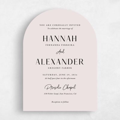 Light Mauve, Pink Wedding Invitation - Milford Portrait