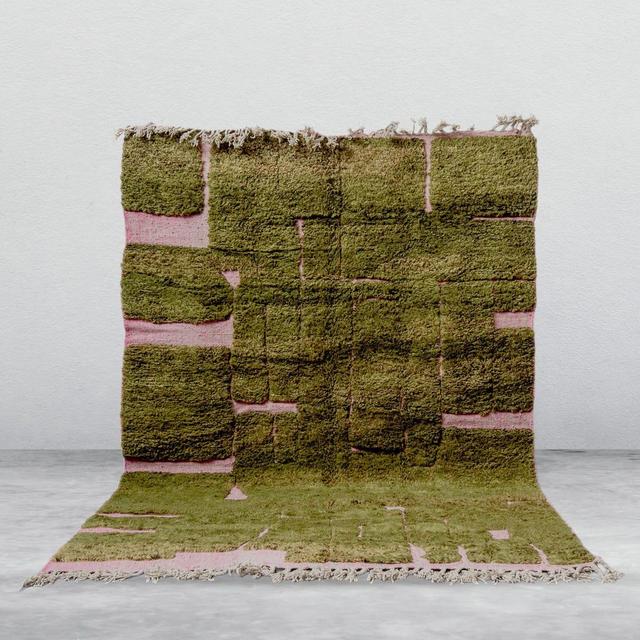 Olive Green and Pink Moroccan Rug, Hand Tufted Wool Carpet, Area Rug, Custom Size