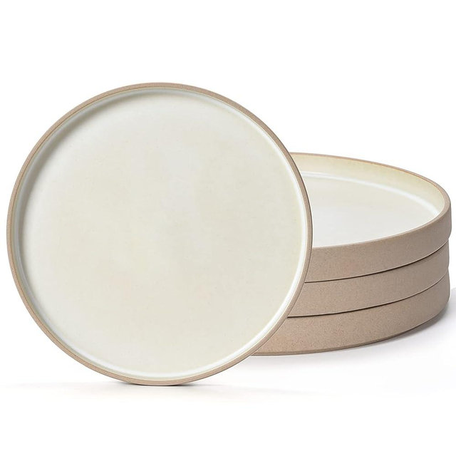 meicilin 10 inch White Porcelain Plates Handmade Ceramic Dinner Plates (set of 4), Steak dinner plate, Kitchen Porcelain Serving Dishes for Salad, Pasta, Dessert, Microwave, and Dishwasher Safe