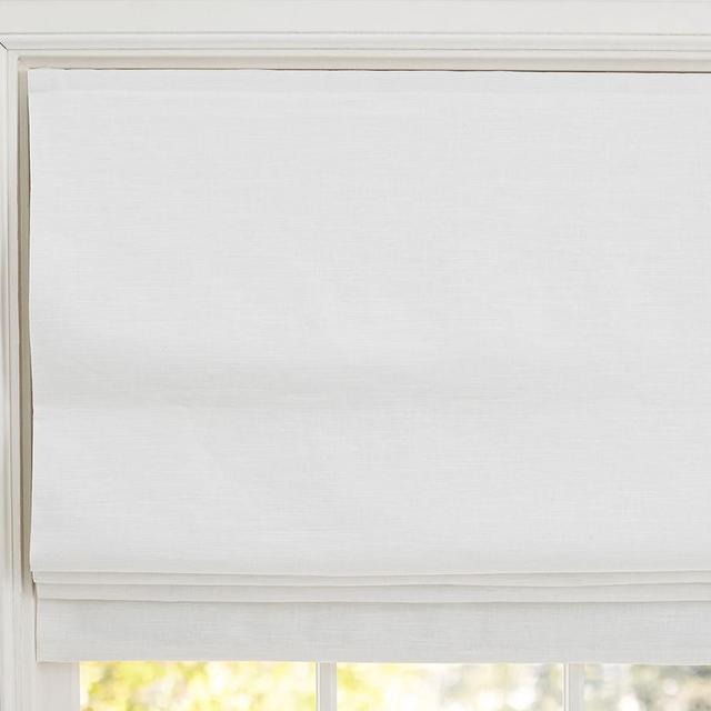 Emery Linen/Cotton Blackout Roman Cordless Shade, White, 26 x 64"