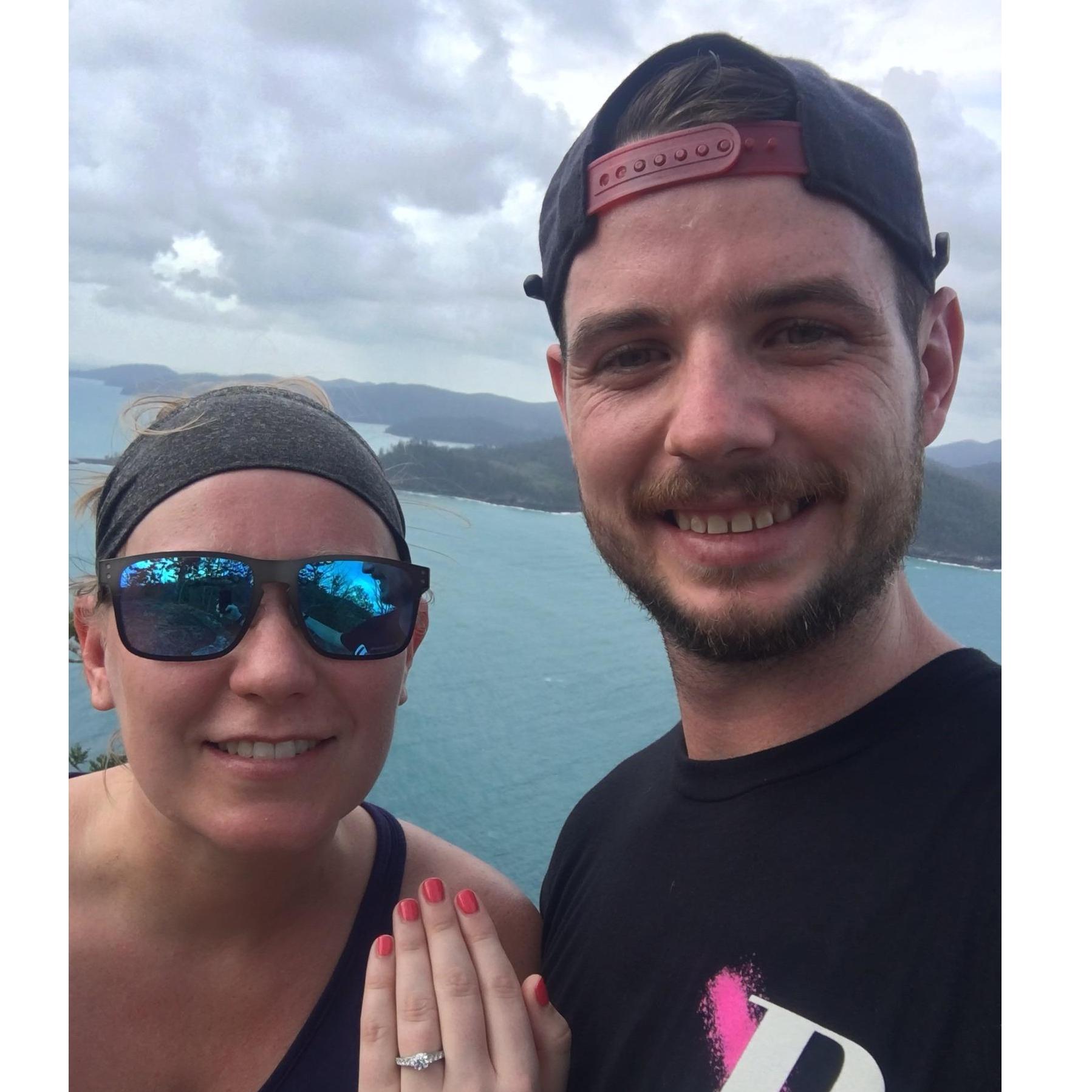 Drew and Kristina celebrated their engagement by enjoying the views of Hamilton island with a bottle of wine before the hike back down.