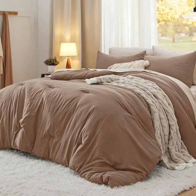 Bedsure King Size Comforter Set, Brown Soft Prewashed Bed Comforter for All Seasons, 3 Pieces Warm Bedding Sets, 1 Lightweight Comforter (104"x90") and 2 Pillowcases (20"x36")