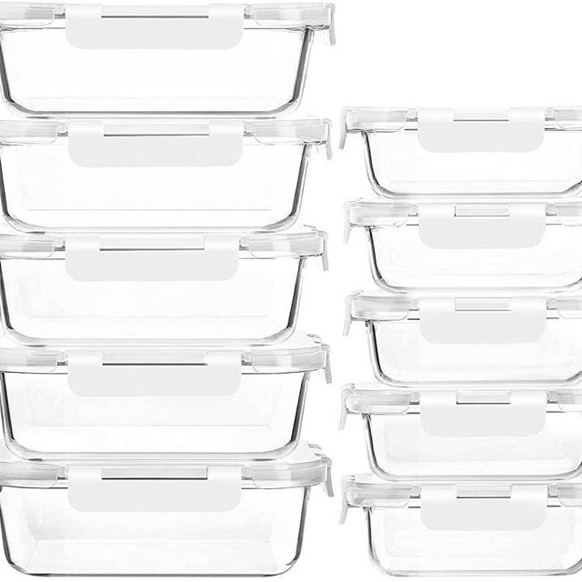 [10-Pack]Glass Meal Prep Containers with Lids-MCIRCO Glass Food Storage Containers with Lifetime Lasting Snap Locking Lids, Airtight Lunch Containers, Microwave, Oven, Freezer and Dishwasher, White