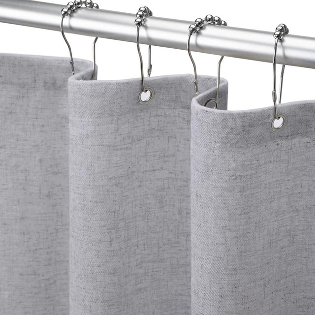 XOGUIBO Linen Shower Curtain Grey, Fabric Boho Farmhouse Shower Curtains for Bathroom Cotton Natural Cloth Liner Set 72" W x 72" L