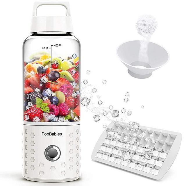 Portable Blender, PopBabies Personal Blender for Shakes and Smoothies Battery Powered USB Blender Stronger and Faster with Ice Tray, Funnel, Recipe Ivory White