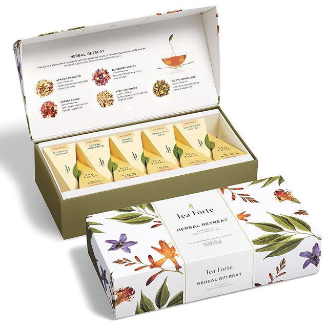 Tea Forte Herbal Retreat Petite Presentation Box Tea Sampler Gift Set, 10 Handcrafted Pyramid Tea Bag Infusers, Caffeine Free Herbal Tea