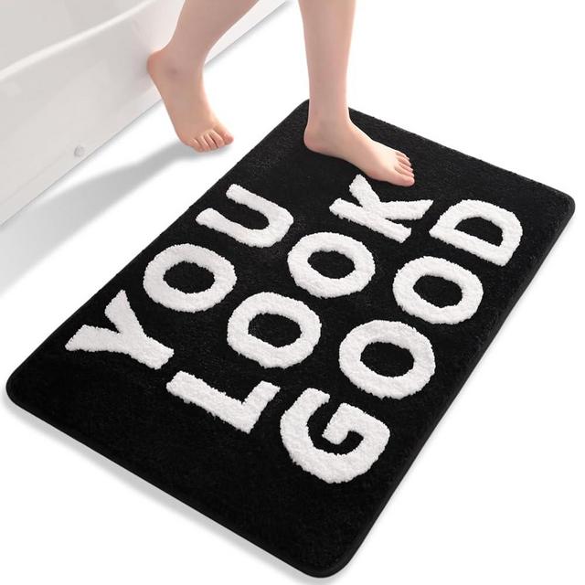 QJHOMO You Look Good Bath Mat Cute Black and White Bathroom Rugs Funny Bath Rug, Non Slip Shower Mat Cool Home Decor, Soft Microfiber Floor Carpet Washable, Super Absorbent Bathmat (22x32 inch)