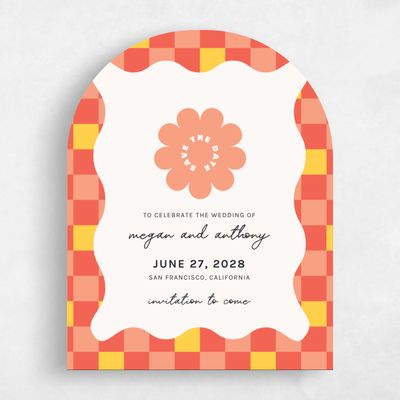 Pink Arch Wedding Save the Date - Vibrante Portrait