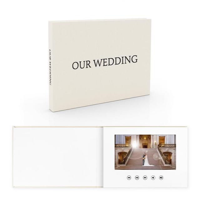 OUR WEDDING - BLACK FOIL Luxury Linen Bound wedding Video Book wedding Video Album Up to 3 hours of video, 7” IPS Display, 4GB of memory & Rechargeable Battery (OUR WEDDING)