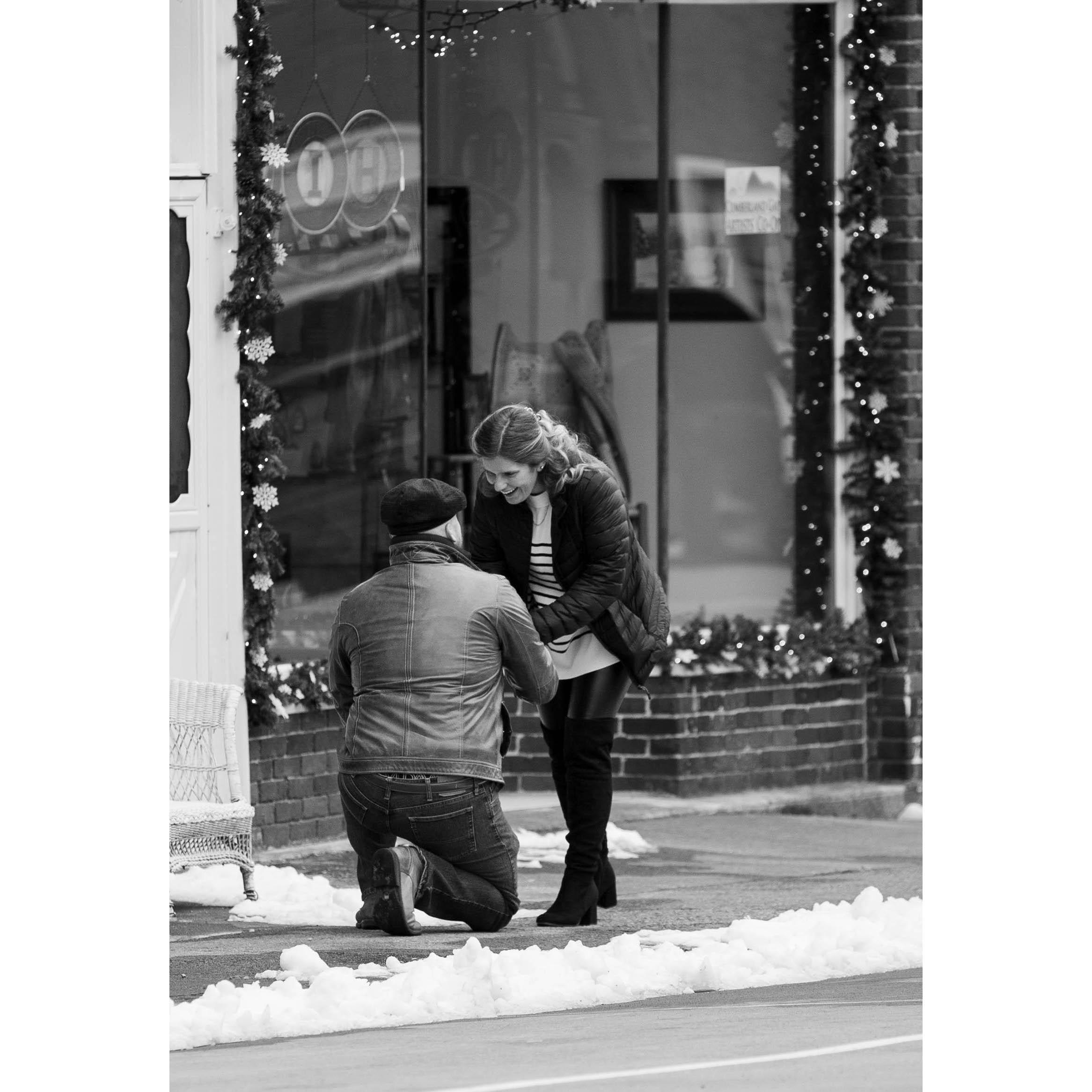 Xander proposed in the same spot as where the Airstream was parked at the Streamin' the Gap Rally (in front of The Old Drug Store). 2025