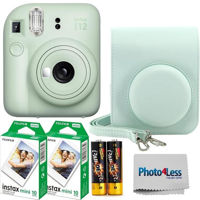 Fujifilm Instax Mini 12 Instant Film Camera (Mint Green), Fujifilm Instax Mini Twin Pack Instant Film 20 Prints, Case - Acessory Bundle