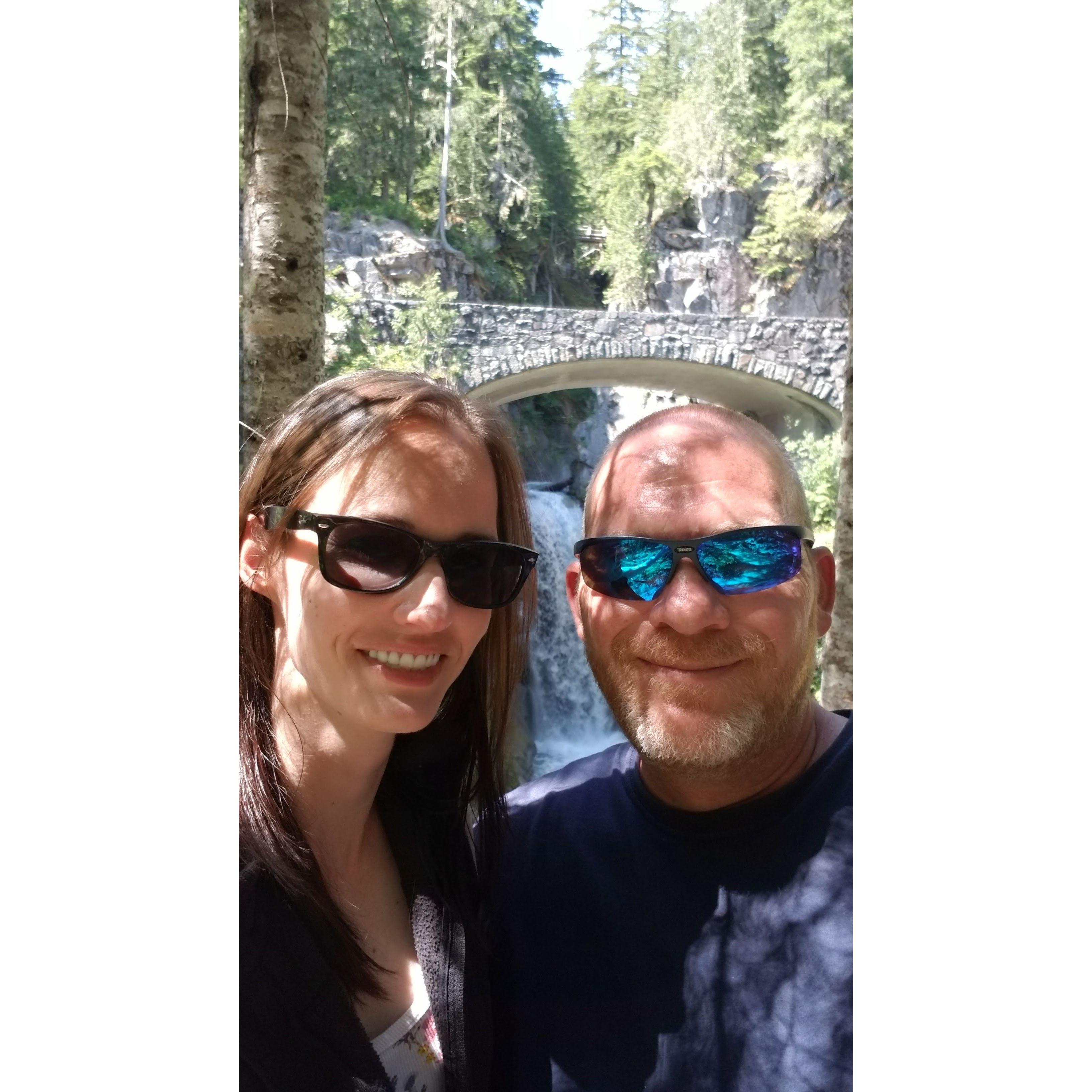 Christine Falls at Mt Rainier - Our first vacation together.
