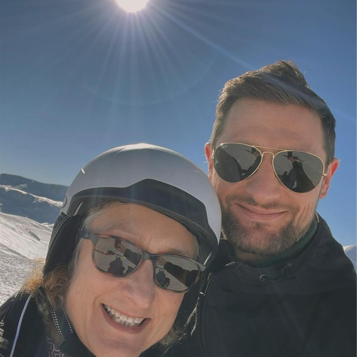 Ma & Nick skiing together.