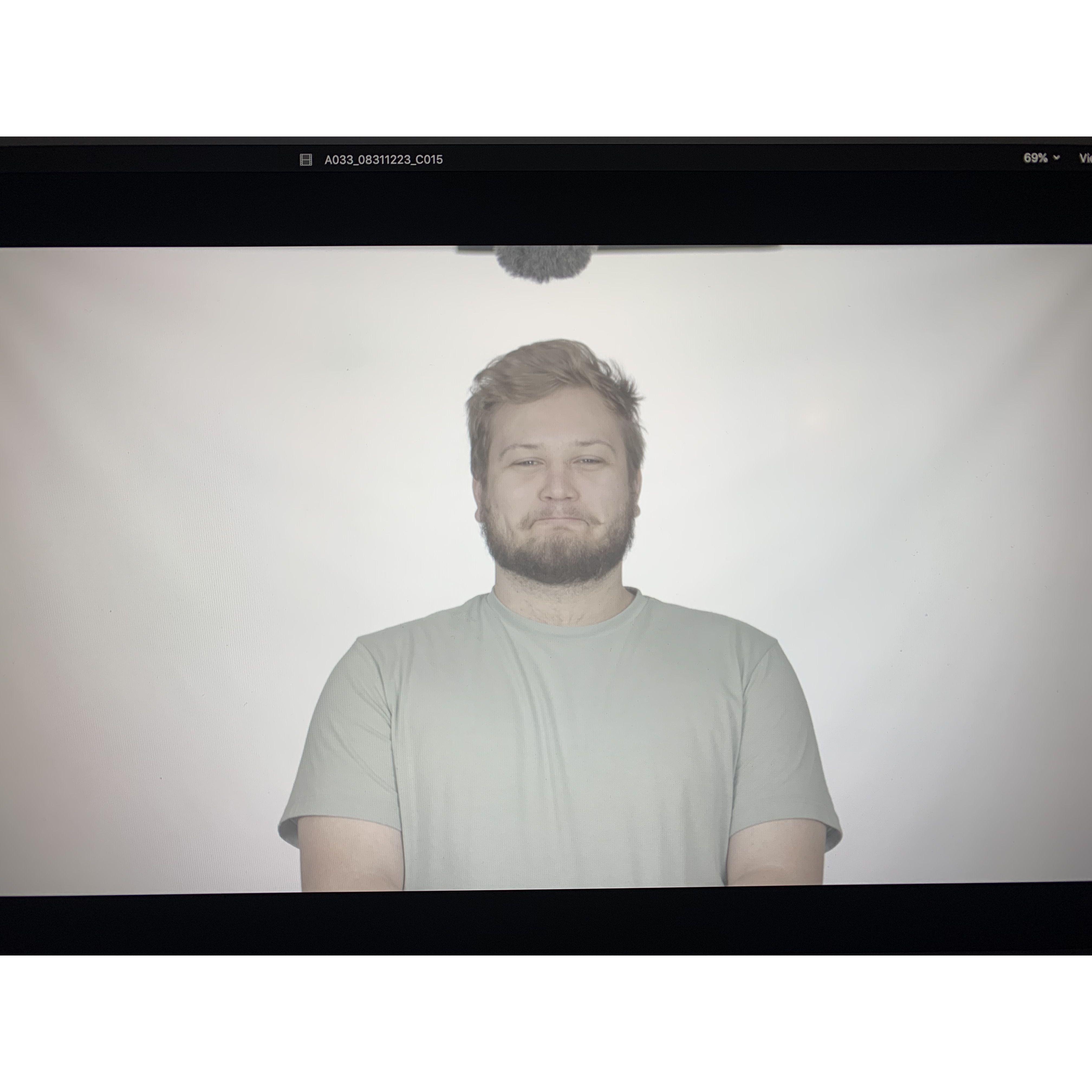 Me recording Zach doing our church's weekly video announcements in our video studio when we first started hanging out