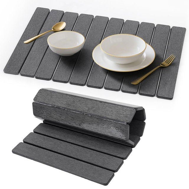 Stone Drying Mat for Kitchen Counter, Quick Diatomaceous Earth Mats for Dishes, 23.6"L x 15.7" W Super Absorbent Fast Drying Collapsible Countertop Stone Mat (Dark Grey, Extra Large)