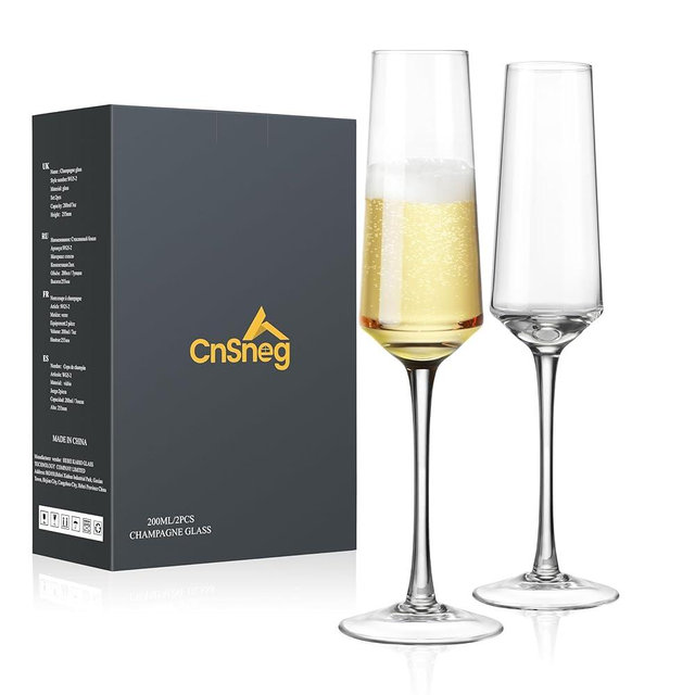 CnSneg Crystal Champagne Flutes Set of 2, Hand Blown Sparkling Champagne Glasses 7OZ, Champagne Flutes Glass for Wedding, Christmas, Elegant Mimosa Glasses