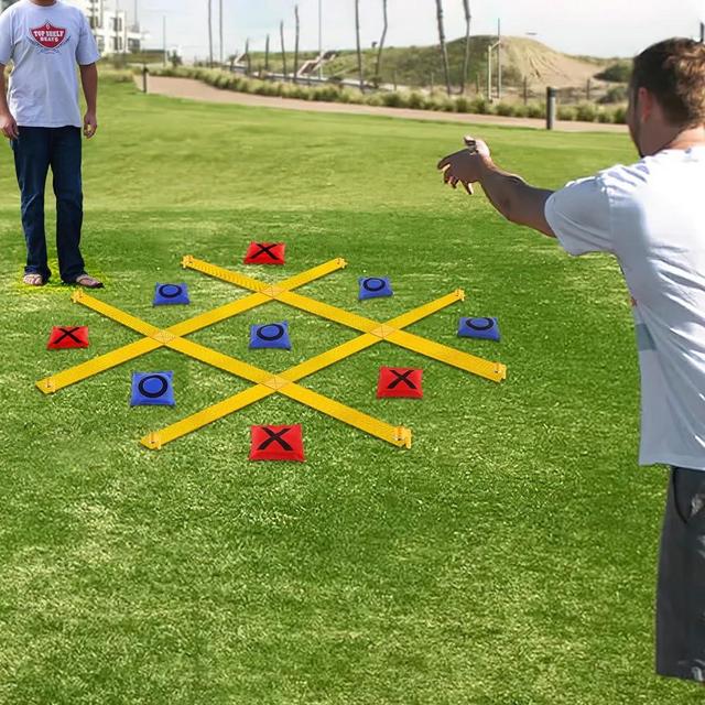 whumsdog Giant Tic Tac Toe Strap Game Outdoor, 4 Ft X 4 Ft Portable Tic Tac Toe Bean Bag Toss Game, Large Yard Toss Game Tic Tac Toss Across Camping Games for Kids & Families.