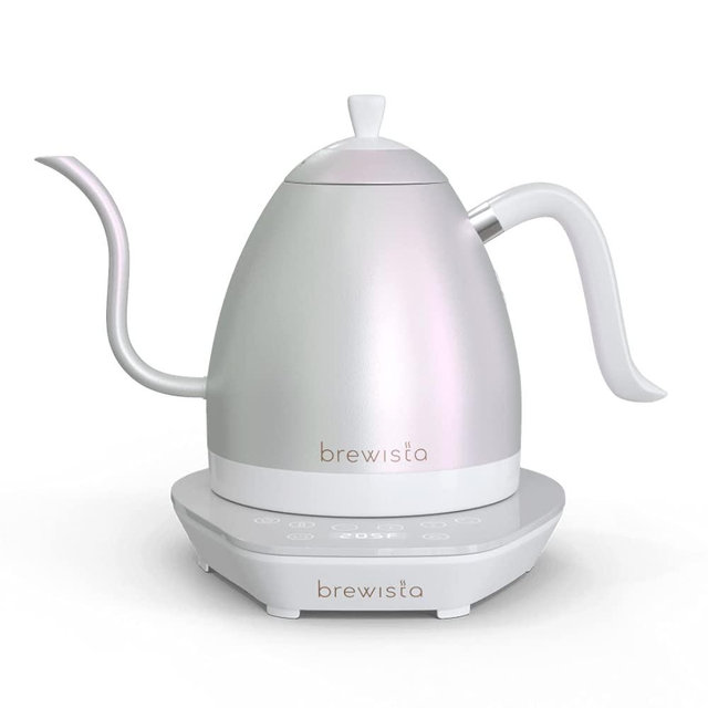 Brewista Artisan Electric Gooseneck Kettle, 1 Liter, For Pour Over Coffee, Brewing Tea, LCD Panel, Precise Digital Temperature Selection, Flash Boil and Keep Warm Settings, White Iridescent